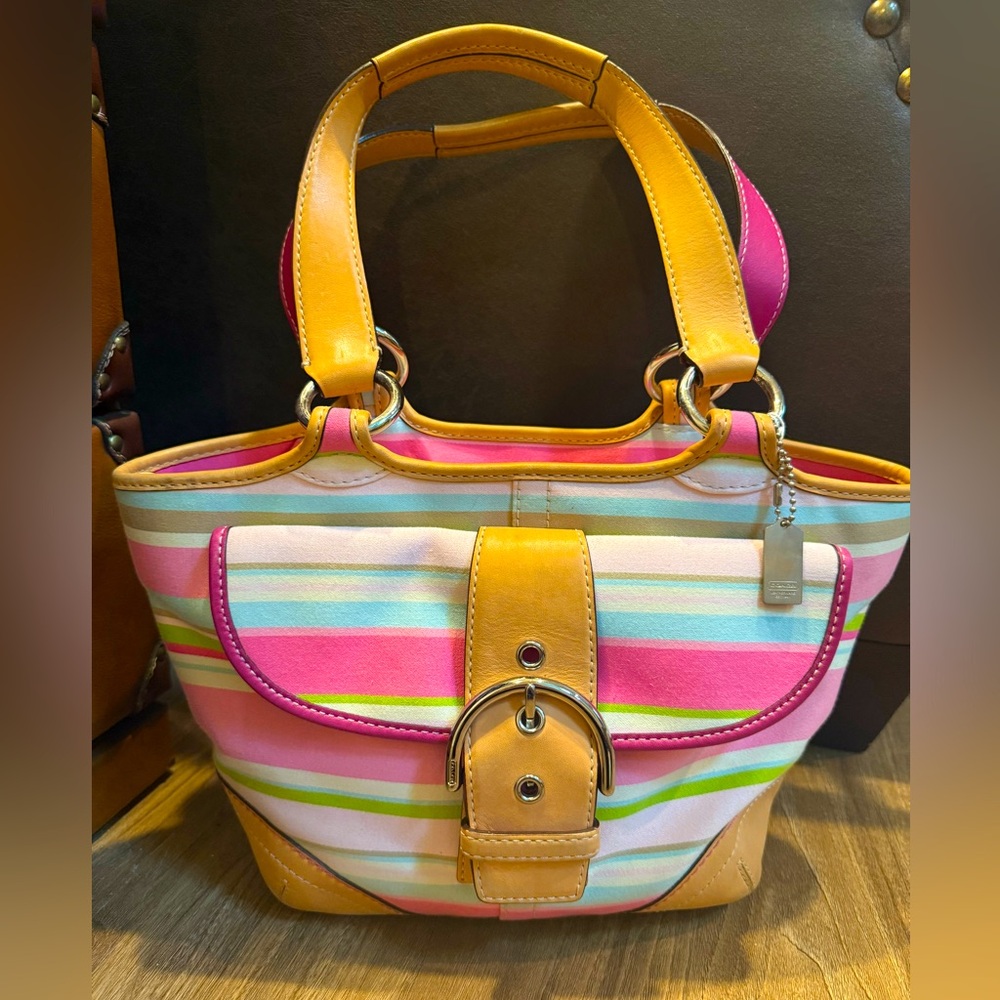 Vintage Y2K Coach Hampton SoHo Multi-colored stripe satchel handle bag